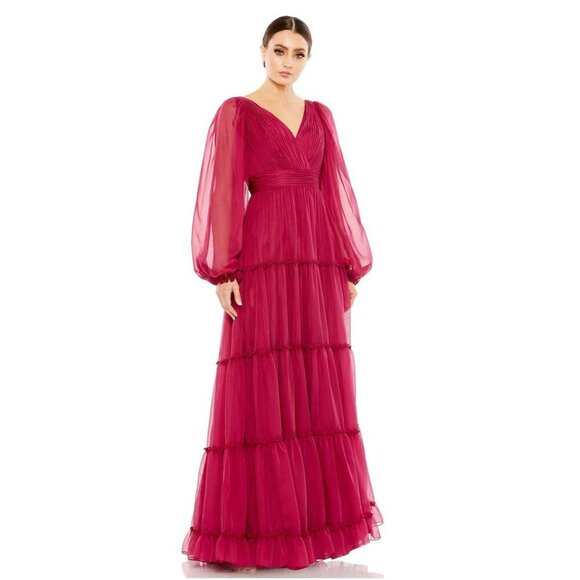 Mac Duggal Dresses & Skirts - FLAWED - NWT Mac Duggal Ruffle Tiered Puff Sleeve A Line Gown 18 Berry #8247